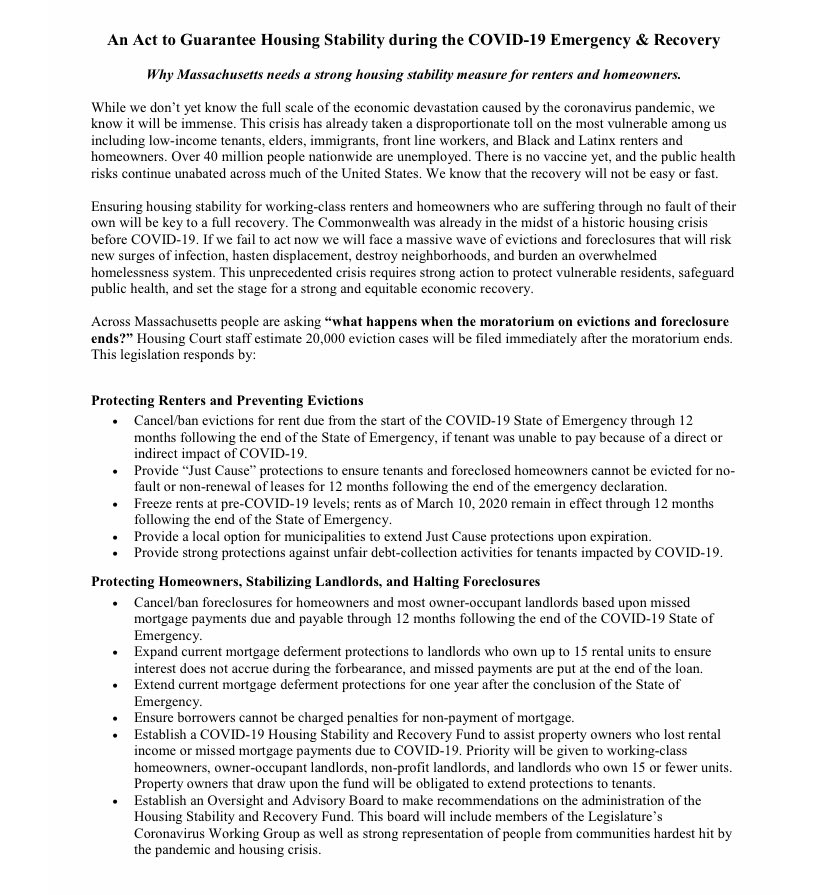 What do <a href="/ewarren/">Elizabeth Warren</a> <a href="/AyannaPressley/">Ayanna Pressley</a> <a href="/marty_walsh/">Mayor Marty Walsh</a> <a href="/NikaElugardo/">Nika Elugardo</a> <a href="/CityLife_Clvu/">City Life / Vida Urbana (citylifevidaurbana.bsky)</a> <a href="/LynnUnitedMA/">Lynn United for Change</a> <a href="/SpringfieldNOL/">Springfield NOL_NSM</a> and 75% of Mass. residents all agree on? 

We must prevent a wave of evictions on August 18. 

Tomorrow, <a href="/RepKevinHonan/">Kevin G. Honan</a>, @SenJehlen and I will file a bill to do that and more!