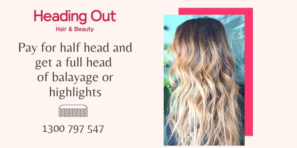 HOHB_AUS's tweet photo. Special offer! Pay for half head and get a full head of balayage or highlights at all Heading Out salons. Call 1300 797 547 or book online 💇🏽

#headingouthair #melbournehairdresser #hair #haircut #hairstyle #hairdresser #hairstylist #hairinspiration #hairinspo #hairgoals https://t.co/K7f2lNO1gr
