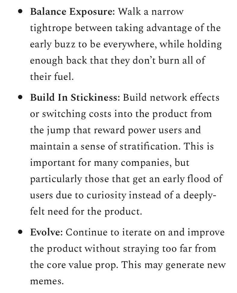 But memes have a certain amount to fuel to burn, and burning it too quickly is dangerously easy.If they do, they’ll face the Will Ferrell Effect. To avoid that, they need to:1. Balance Exposure2. Build in Stickiness3. Evolve