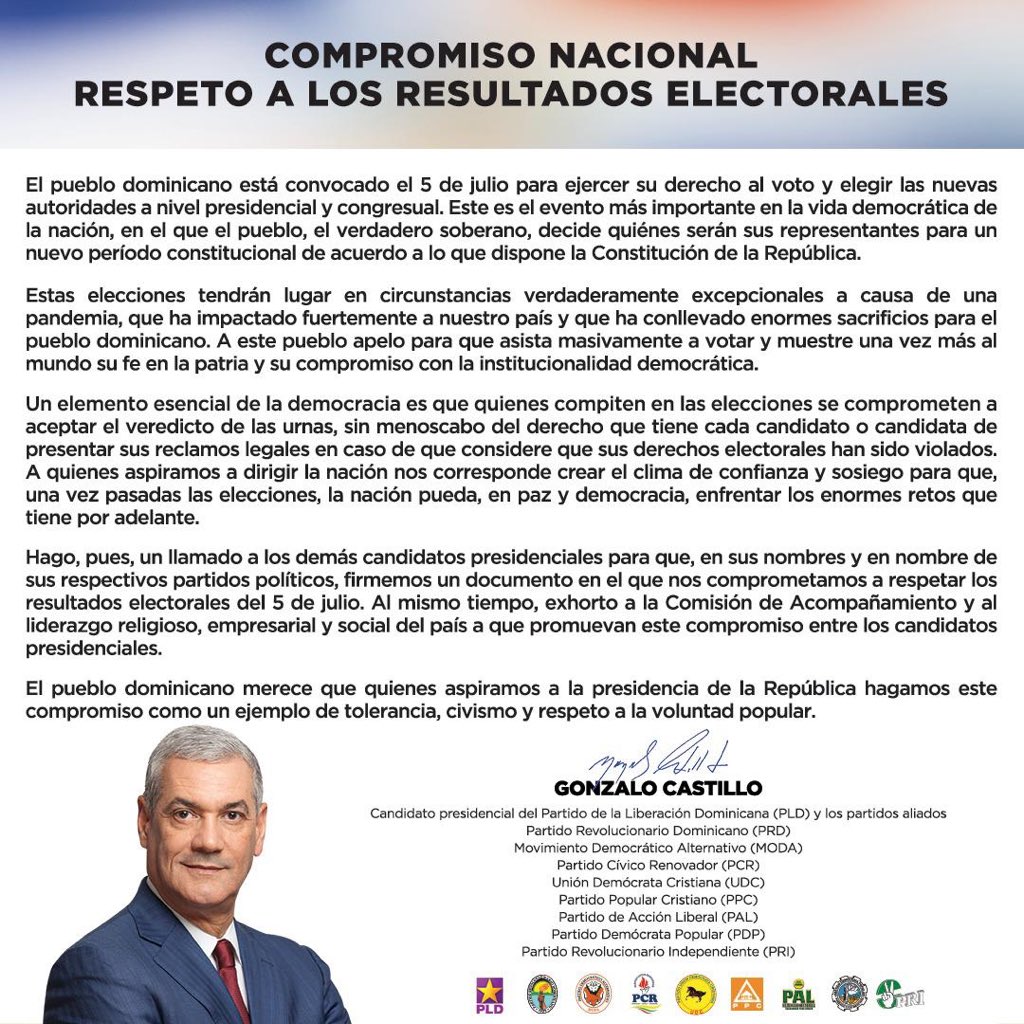 Los líderes estamos llamados a dar el ejemplo y a comprometernos plenamente con la democracia. Aquí expongo mi respeto por la constitución y la convicción de que acatar el voto popular es fundamental para la paz y el país. Los invito a sumarse y a fortalecer así la democracia.
