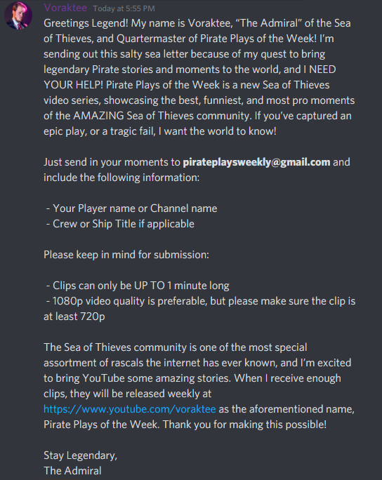 Voraktee's tweet photo. Please RT - I'm starting a new @SeaOfThieves video series soon, would you like to be a part of it? Here's the information you need to know! 🏴‍☠️ https://t.co/3lhgpn9lUK