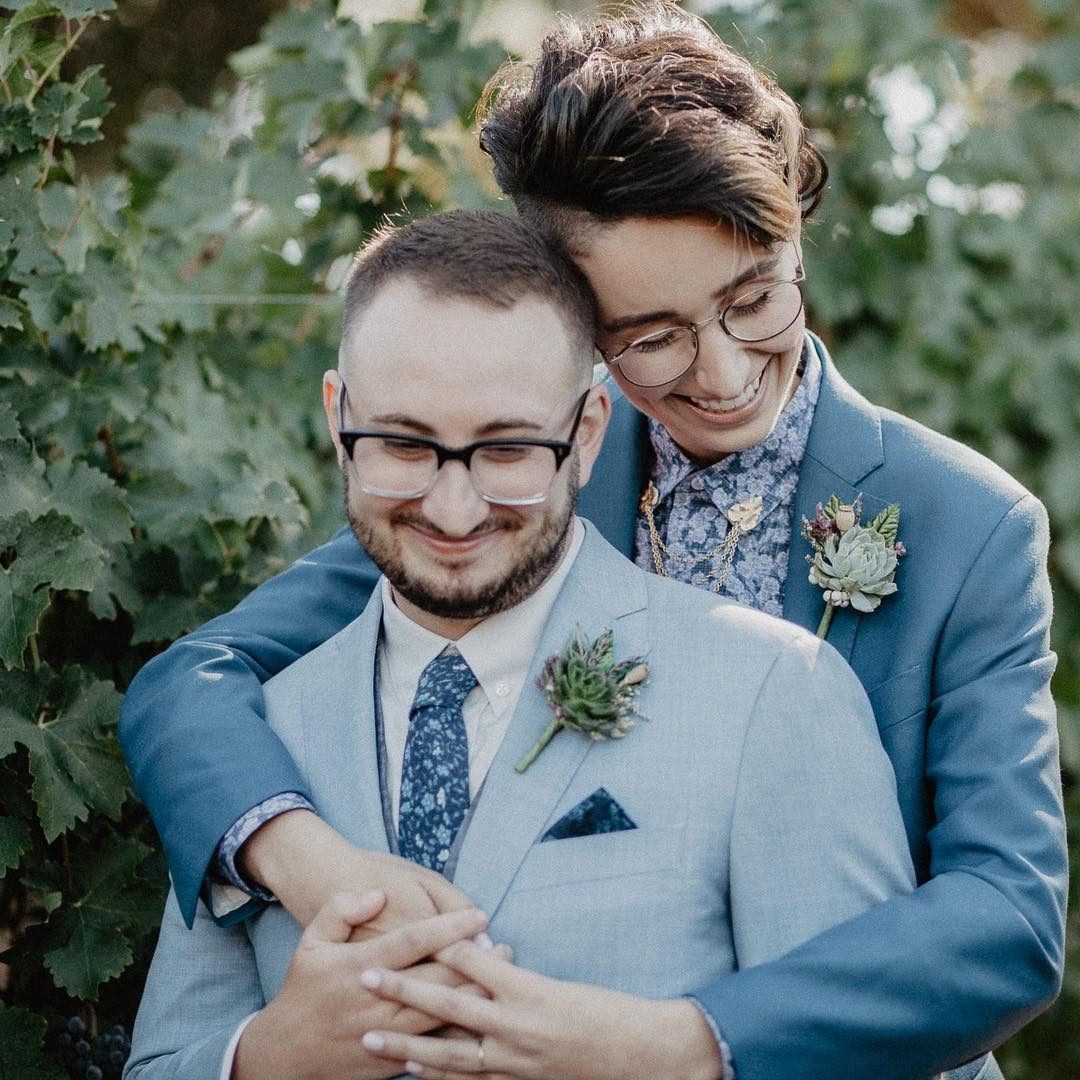"When researching wedding ideas, we couldn’t find a couple that looked like us getting married (trans guy and non-binary cutie). That's when we decided our wedding was going to be exactly what we wanted." Congrats, Evan &amp; Paige! ❤️  {Lauren Elizabeth Imagery}