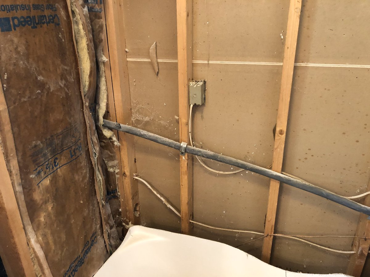 My husband was 1/4” from being bbq’d today when ripping out a shower on a job because some dumbass ran the main electrical line to the house on the outside of the stud behind the shower stall. <a href="/Make_It_Right/">Mike Holmes</a> you’d have some words for this. #luckytobealive