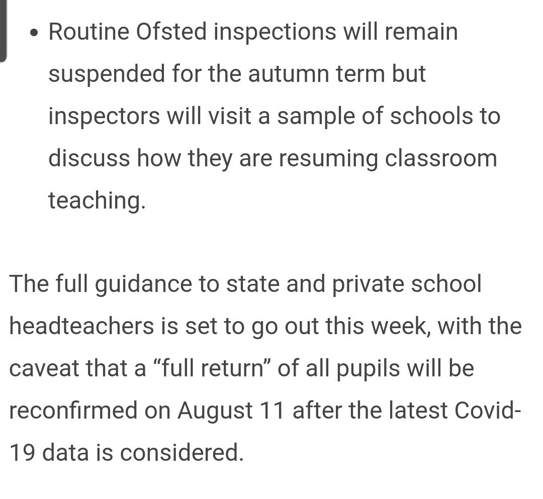 / Ofsted wont be inspecting schools, except where they will be inapecting schools. However by October it seems Ofsted will be back to normal.Does this mean the 6th Ofsted framework in 9 years?