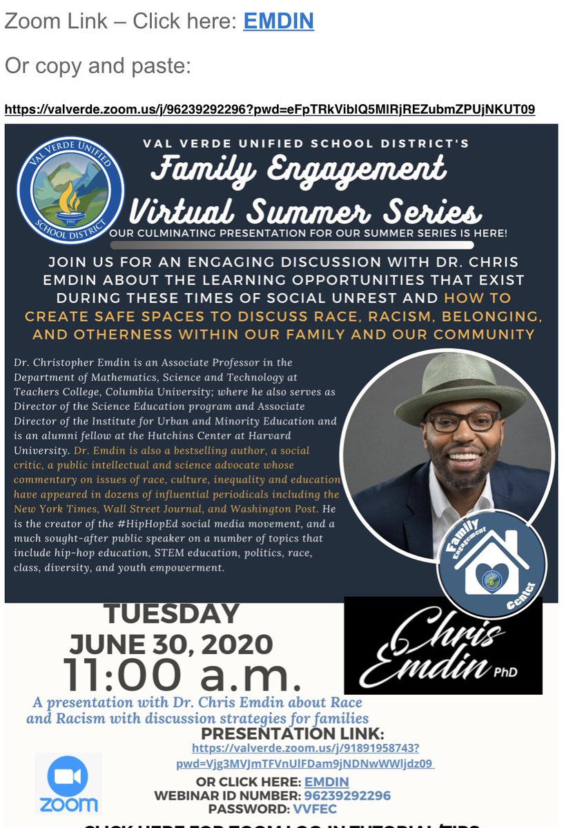 Wanna know who Keeps it REAL?... Dr. <a href="/chrisemdin/">Christopher Emdin</a> Respectful, Engaging, Accepting, and definitely a Leader! Join him tomorrow at 11am via Zoom as he speaks with our <a href="/VVUSD_Family/">VVUSD Family</a>.