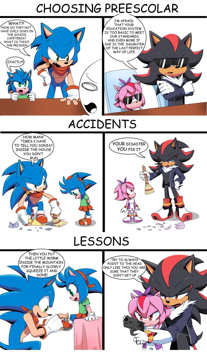 Chococoa on X: They are different universes, in one Amy chooses Sonic and  in the other amy chooses shadow, these comics reflect life as Shadow and  Sonic's single parents. (Amy is dead) #