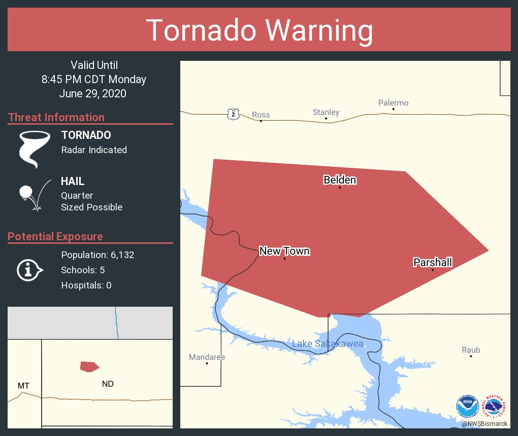 Tornado Warning continues for New Town ND, Parshall ND, Belden ND until