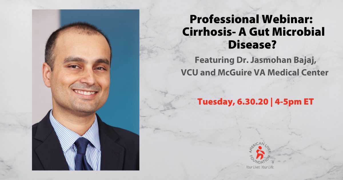 American Liver Foundation National (@liverusa) on Twitter photo Whether you're a med pro, patient or #caregiver, we invite you to attend our #webinar tomorrow, 6/30 at 4pm ET. Dr. Bajaj from <a href="/VCUHealth/">VCU Health</a> will be discussing cirrhosis as it relates to gut microbial disease. Register: bit.ly/3hSdbAb to attend this event! #liverdisease Whether you're a med pro, patient or #caregiver, we invite you to attend our #webinar tomorrow, 6/30 at 4pm ET. Dr. Bajaj from <a href="/VCUHealth/">VCU Health</a> will be discussing cirrhosis as it relates to gut microbial disease. Register: bit.ly/3hSdbAb to attend this event! #liverdisease