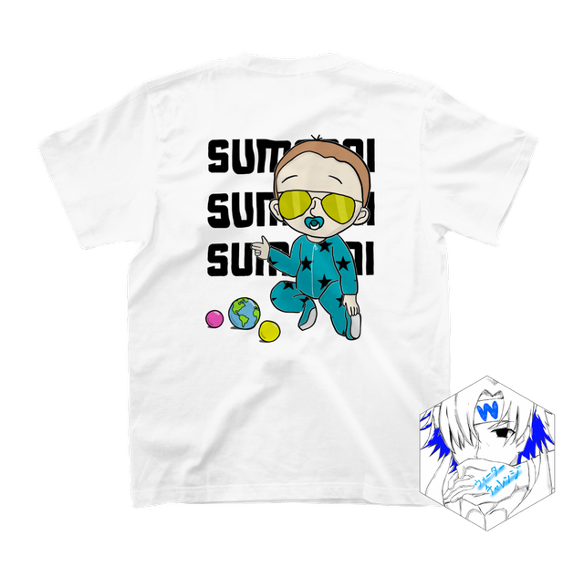 Honey Studio ハニスタ すまない Tシャツ ウォーターチャレンジ Yuguro1 の Sumanai Tシャツ 表はシンプルデザイン バックプリントはイラスト付き こちらのtシャツの売上は基金を通して募金いたします ご購入はこちら