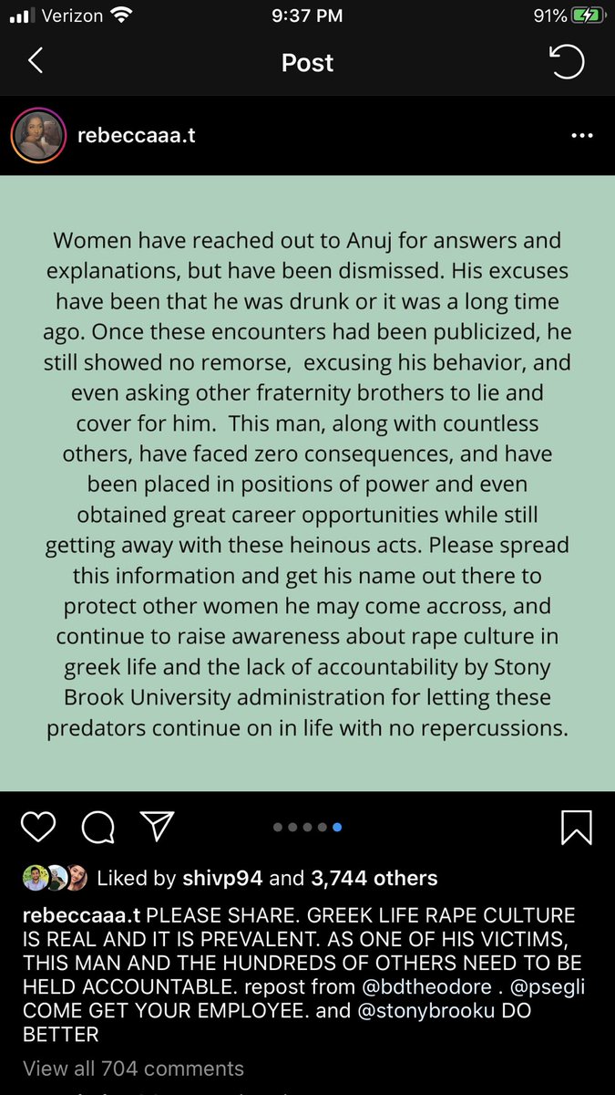 vgmehta95's tweet photo. Desi Frat Boys: get it tf together and stop covering for your rapist bros. 

Former Sig Rho Prez here has been outed for being a predator. And guess what? No remorse, and calls his frat bros to lie for him so he can “keep his job”. 

🖕🏼 desi frats. And 🖕🏼 Anuj Prajapati https://t.co/4ZgPrci0qX