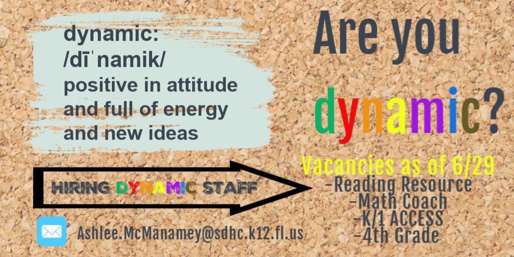 We have 4️⃣ vacancies left to complete our staff for the 20/21 school year. Feel free to share if you know someone who is dynamic! <a href="/teachintampa/">Teacher Recruitment at Hillsborough Schools</a>
