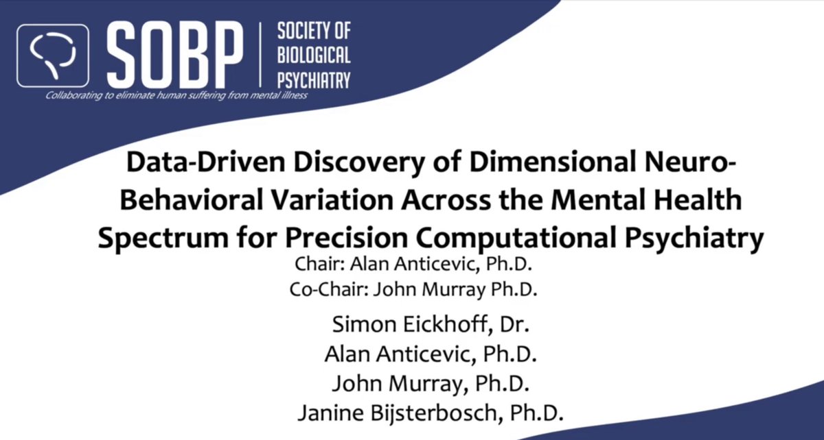 Anticevic Lab (@anticeviclab) on Twitter photo Interested in precision computational psychiatry and methods for mapping data-driven dimensions of neuro-behavioral variation? Watch our <a href="/SOBP/">Society of Biological Psychiatry</a> Talk Co-chaired with <a href="/johndmurray/">John Murray</a> and featuring <a href="/INM7_ISN/">Simon Eickhoff</a> and <a href="/PersonomicsLab/">PersonomicsLab</a> youtube.com/watch?v=mqAVL-… Interested in precision computational psychiatry and methods for mapping data-driven dimensions of neuro-behavioral variation? Watch our <a href="/SOBP/">Society of Biological Psychiatry</a> Talk Co-chaired with <a href="/johndmurray/">John Murray</a> and featuring <a href="/INM7_ISN/">Simon Eickhoff</a> and <a href="/PersonomicsLab/">PersonomicsLab</a> youtube.com/watch?v=mqAVL-…