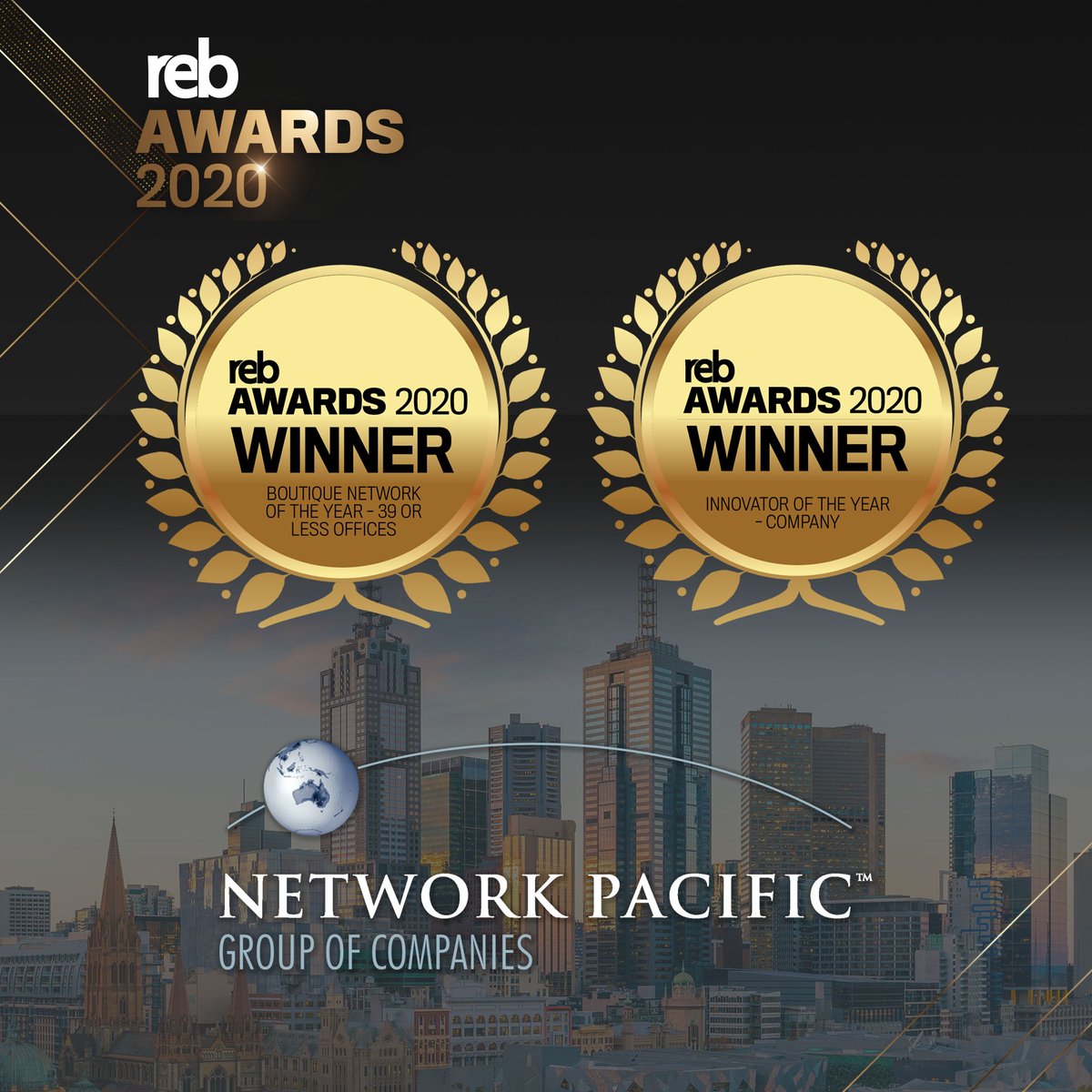 netpacific_PM's tweet photo. We are pleased to announce that the Network Pacific Group of Companies has won two REB Awards for Excellence in the following categories:
Boutique Network of the Year – 39 or less offices
Innovator of the Year – Company
@REBAustralia #NetworkPacific #Australia https://t.co/n7LSBq2xbs