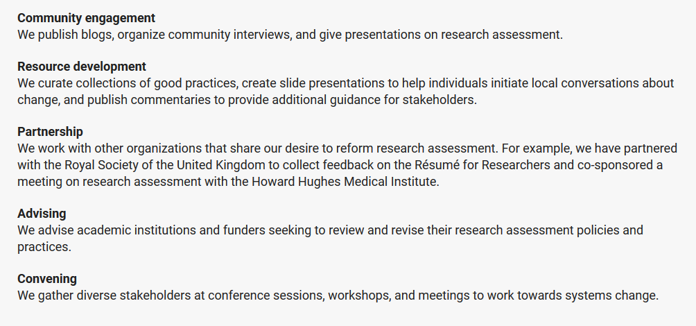 DORAssessment's tweet photo. DORA is taking five approaches to improve research assessment policies and practices 👇 https://t.co/vTC84Z9Ze6