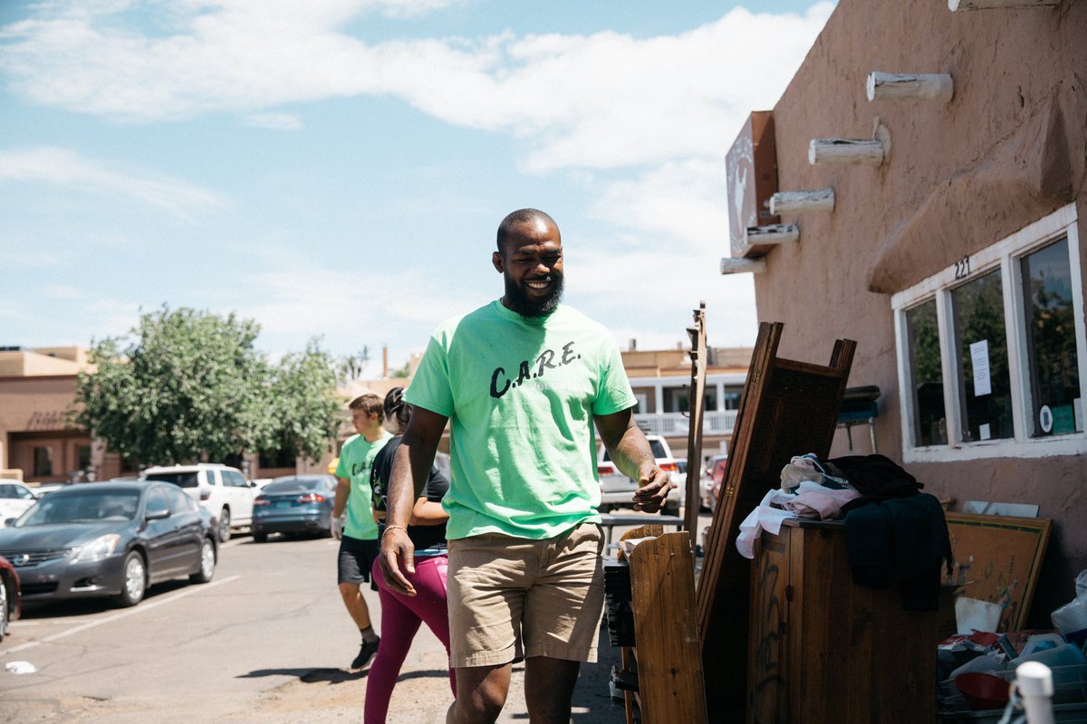 On Monday, Jon Jones and his C.A.R.E group helped clean up a local Sante Fe, N.M. restaurant after it was destroyed and vandalized by a white supremacist group. ( &   @thefoxidentity)