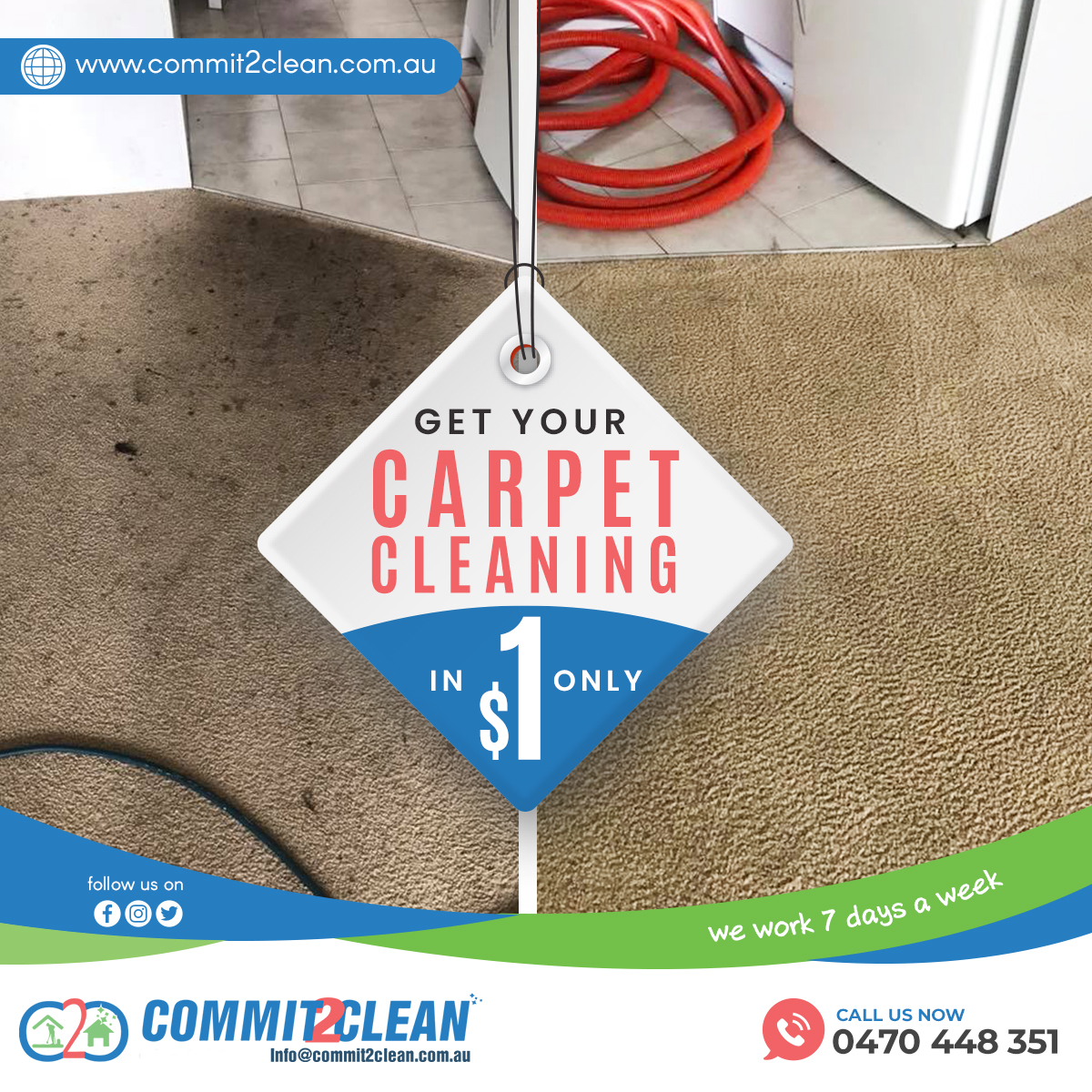 commit_2clean's tweet image. 😍Special 🎁Offer For Social Media Day 😍
✌️Today On Social Media Day, Commit2clean Gives on Carpet Cleaning in $1 Only 👈
✌️BOOK YOURS DAY✌️
👉A team of professionally trained and dedicated cleaning for your carpet in Melbourne.👈
#socialmediaday
#commit2clean
#carpetcleaning