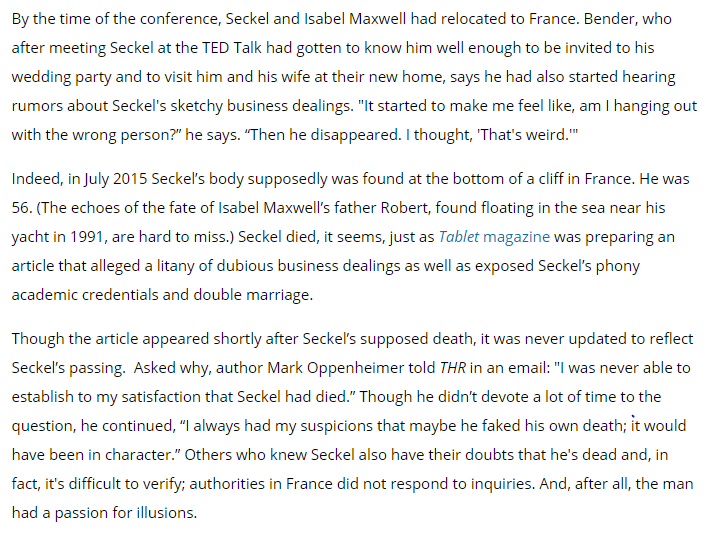 Enter Al Seckel, the possibly-dead, sort-of brother-in-law of Ghislaine Maxwell: There is nothing to indicate that Brock Pierce is a predator, but his circles are still very worth investigating.