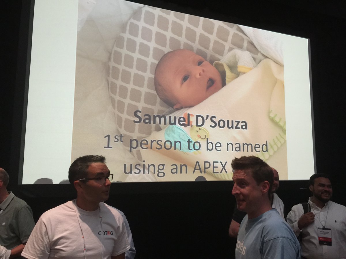 RodolfoLuthe's tweet photo. #KscopeThrowback #Kscope16 @martindsouza names son with #orclAPEX https://t.co/cb9w2FbHlD
