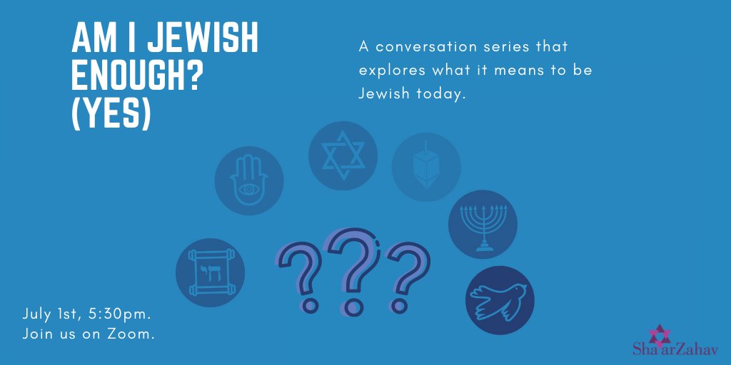 Jews often say “I am a cultural Jew.” What does that mean? Jews have struggled to define ourselves for centuries. Who defines us? Come explore as we unpack what it means to be Jewish today!

Join us July 1st. (suggested age group 22-38) bit.ly/3eObl1w 
#jewishidentity