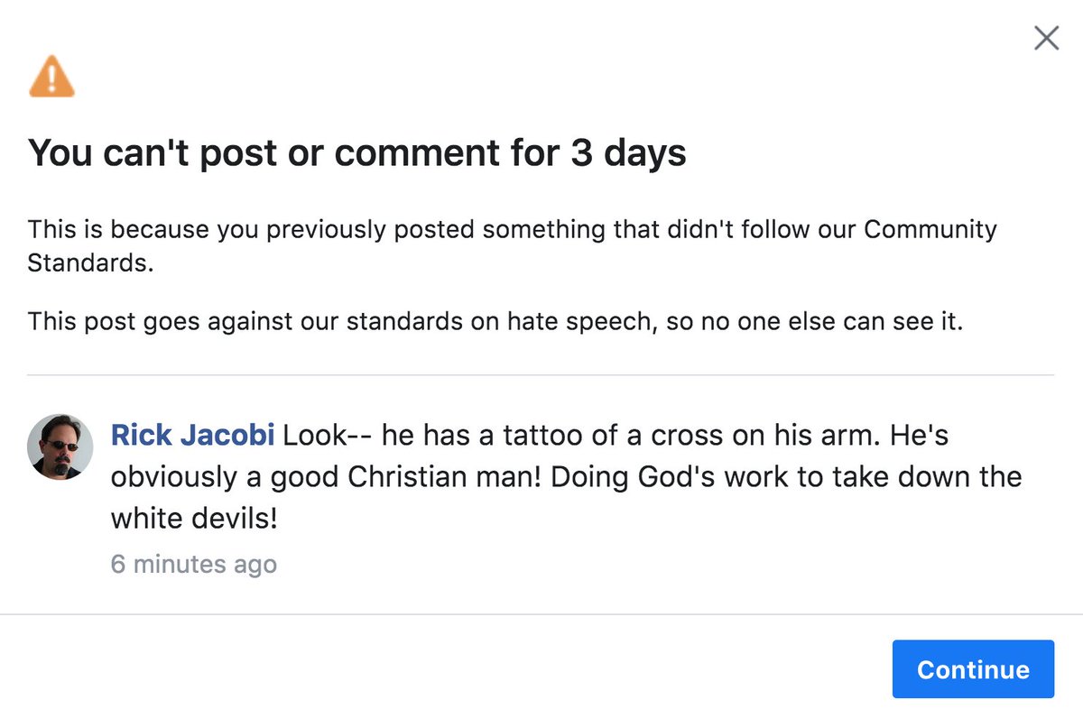 rick_jacobi's tweet image. In FB jail for the first time.... three days for commenting on this pic on someone else&apos;s page. I feel like I&apos;ve finally earned my Badge of Honor! LOL!
#FBjail #facebookjail #racistcomment #FUfacebook