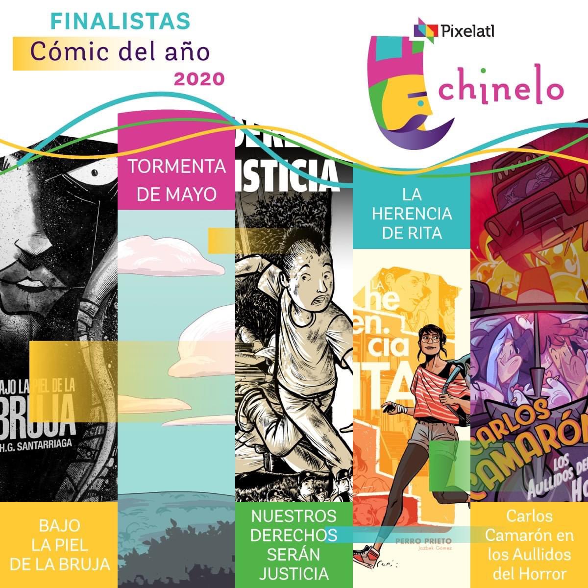 Los finalistas de El Chinelo Pixelatl categoría mejor Novela Gráfica son:
* Tormenta de mayo
* Bajo la piel de la bruja
* Nuestro derechos serán justicia
* La herencia de Rita
* Carlos Camarón en los Aullidos del Horror
¡Felicidades!
Más detalles en: bit.ly/Px20-13