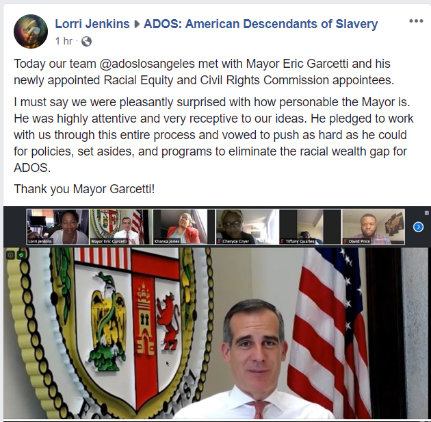 FlakesTanzy's tweet photo. #BecauseOfADOS Shout out to @ADOSLosAngeles
for doing the work and meeting with @MayorOfLA on issues concerning ADOS. https://t.co/pAfEwz6Xgh