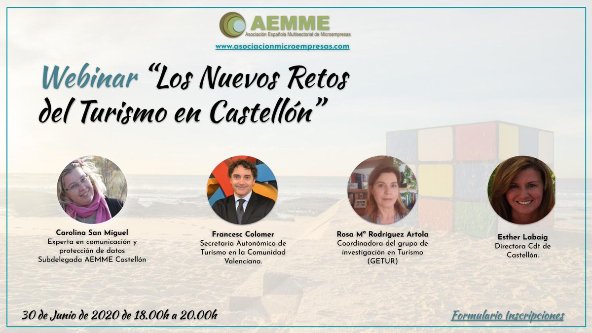 microempresas's tweet photo. Llegó el día, hoy 30 de Junio de 2020 de 18.00h a 20.00h celebraremos el Webinar “Los Nuevos Retos del Turismo en Castellón”. 

https://t.co/Nl1iT49P0A

#AEMME #Microempresas #Emprendedores #Castellón #Turismo #retos #Castello https://t.co/3widzneecY