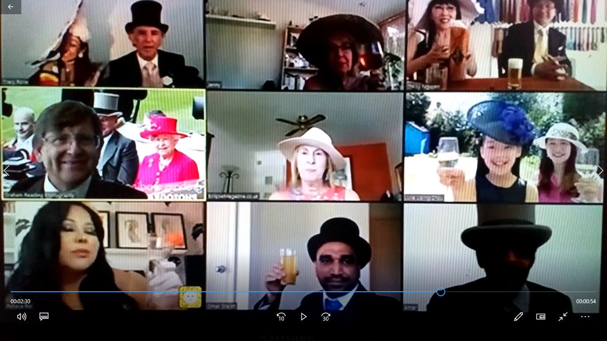 fashionfabuk's tweet photo. Russell and I making Royal Ascot history with the #StayHomeEnclosure fundraiser on Zoom! To donate Email us on tracyroselondon@btinternet.com #RoyalAscot #RoyalAscotAtHome #Horseracing @OmarMansoor @GrahamReading @Eclipse_racing @RebecaRiofrio @juliezhou5 @AndyandTuly @AmarLuxe https://t.co/xsvnw9KRAB