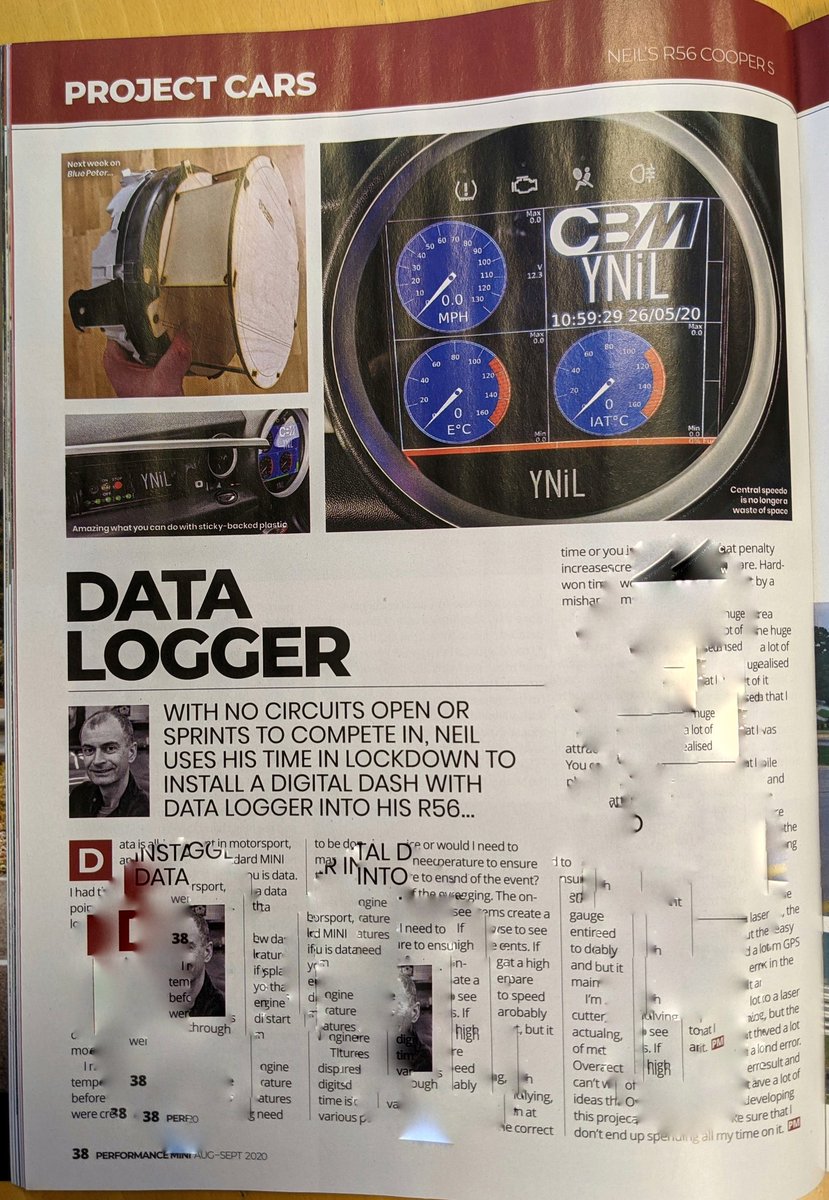 NeilBurgess's tweet photo. This month's @performancemini is in the shops has my latest update - the digital dashboard I've built 😃
@YNiL_Ltd
#ShopLocal #magazine #performancemini #MiniCooperRegister #minicoopers #miniowners #minicooper #mini #miniadventure #mininotnormal #minimotorsport #Motorsport https://t.co/L9aPgxD5ek
