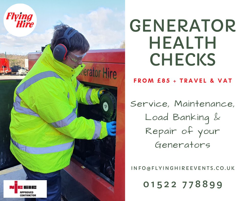 Service, Maintenance, Load Banking and Repair of your generators (Electrical Certified for Generators).

Call us today on 01522 778899 to arrange a generator health check from £85 + travel &amp; vat.

#Generators #FlyingHire #GeneratorService #GeneratorRepair #LoadBanking