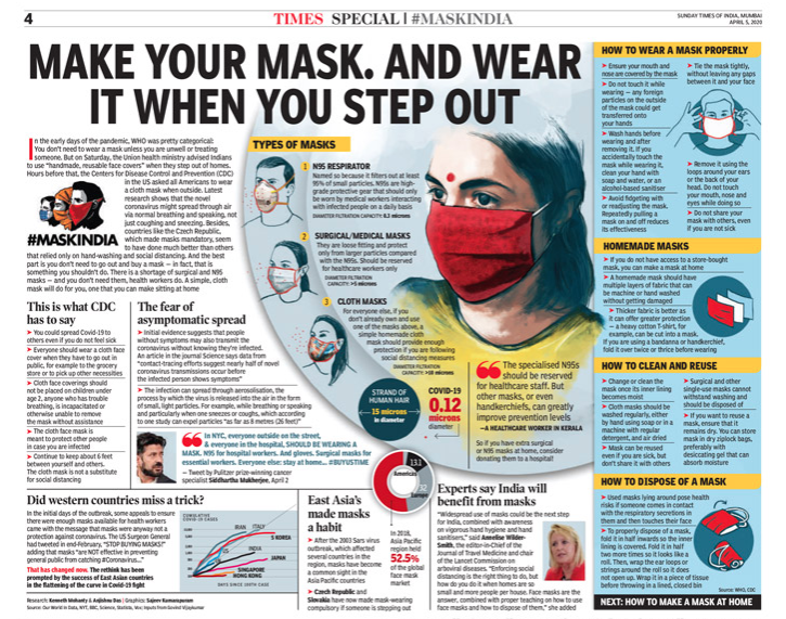 INMAorg's tweet photo. As part of its #MaskIndia campaign, @timesofindia printed a special section to inform readers on the value of wearing a mask as well as showing the proper way to wear it. https://t.co/tEOedttrn6 https://t.co/3NYpy8F68T