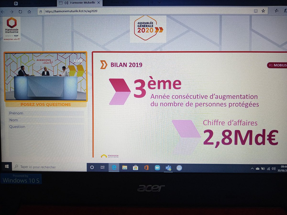 300 #délégués invités à participer à une #AGHM2020 inédite par visioconférence.
Une vie #démocratique et une #gouvernance démocratique sont les valeurs du fonctionnement de <a href="/hmutuelle/">Harmonie Mutuelle</a>
Un fonctionnement en concertation avec les délégués et les #collaborateurs .
#avançonscollectif