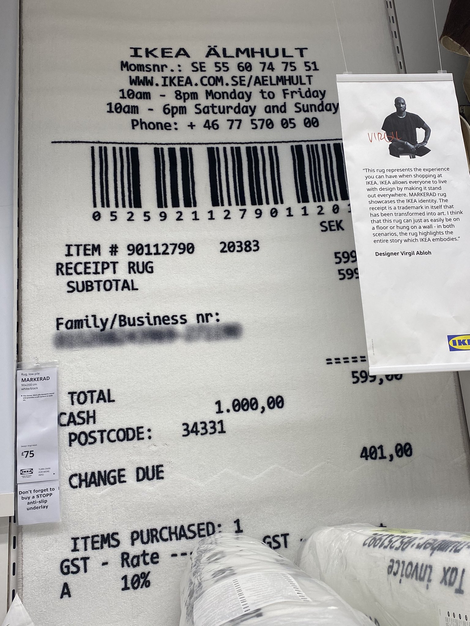 5.55$ Ikea x Off White Receipt Rug that got to my warehouse : r/FashionReps