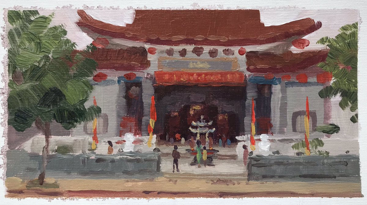 A painting I did in Chinatown a few months ago. #painting #pleinairpainting #chinatown #chinatownla #acrylic #chinesetemple #cathARTic