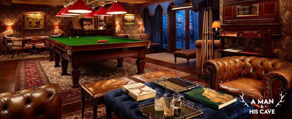 Now That’s a Man-Cave! 👏 

Checklist:
✅ Leather Furniture
✅ Billiards Table
✅ Scotch Whiskey
✅ Persian Rug

We are Drooling 🤤