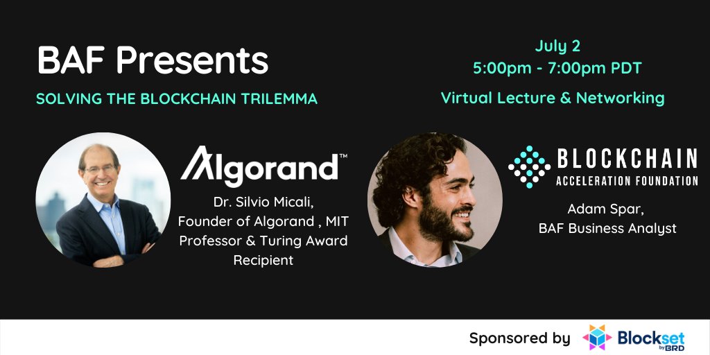 TheBAFNetwork's tweet photo. 1/4 Join us this Thursday at 5pm PST for a live discussion with @Algorand Founder and Turing Award recipient @silviomicali on the tradeoffs between decentralization, security, and speed while highlighting his inventions like #ZeroKnowledgeProofs! 🎉

https://t.co/Ffe66DNKKG https://t.co/b98mtHo1bY