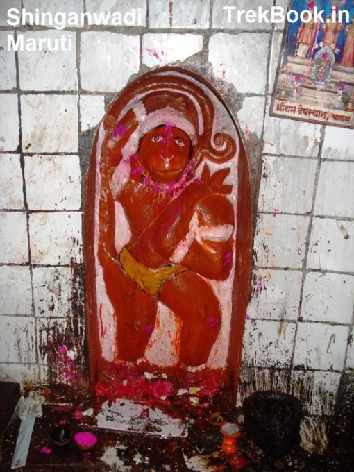 5.Shinganvadi:This Maruti installed on a hill near a village named Shinganwadi, near Satara. The murti is just 3.5 feet and hence known as Baal Maruti. The murti is North Facing. The Mandir dates back to 1649 AD.