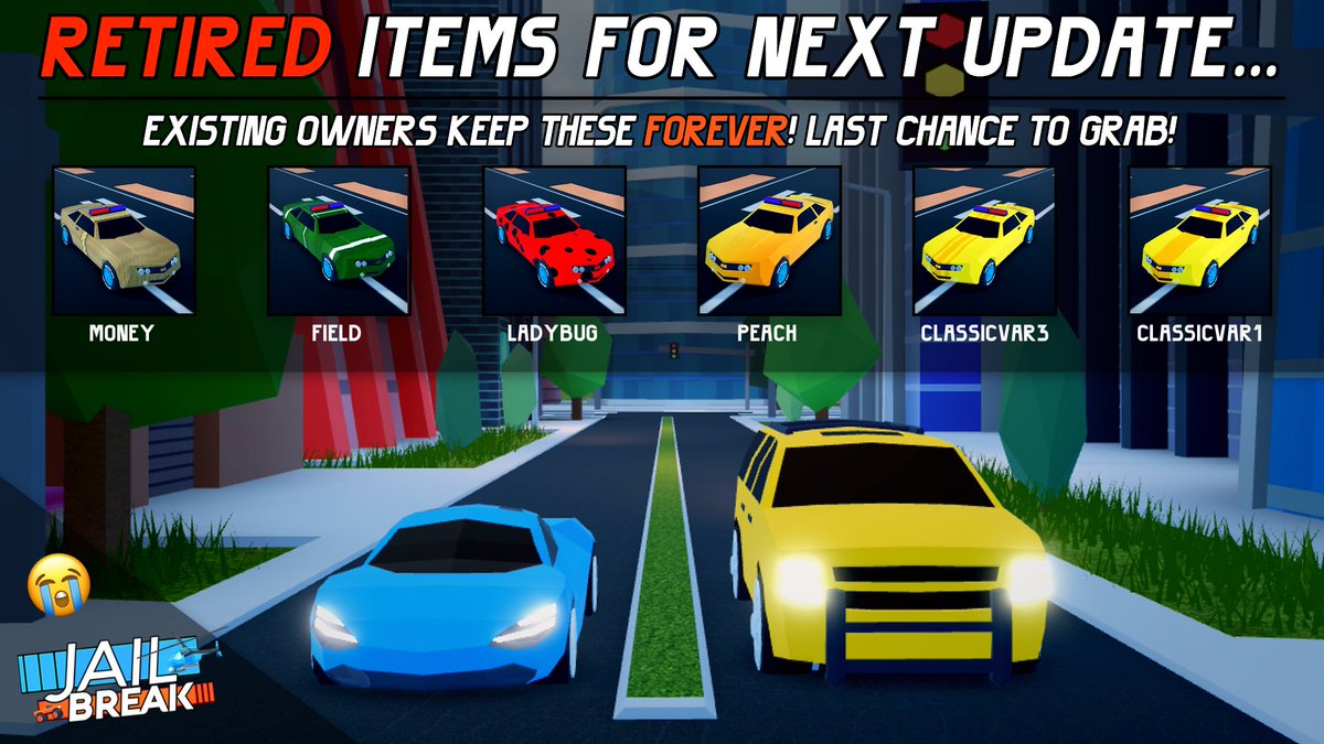 Badimo On Twitter Hey Everyone Hope You Re All Well We Have Some Jailbreak Update News For You First We Re Retiring The Following Items This Includes 6 Vehicle Textures And 2 - roblox badimo twitter