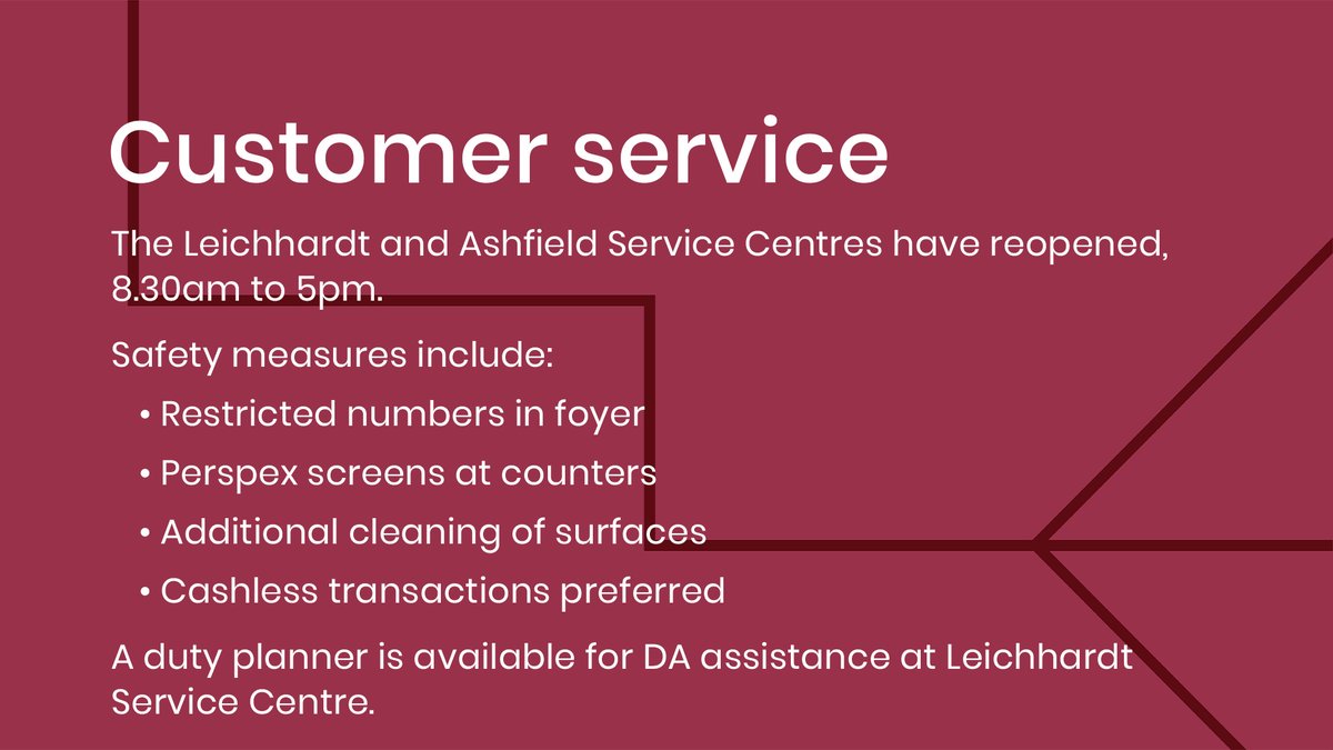 IWCouncil's tweet photo. Our Leichhardt and Ashfield Service Centres have now reopened. #COVID19

Read more: https://t.co/Yrg8MwAAFu https://t.co/uhpjS0yCI6
