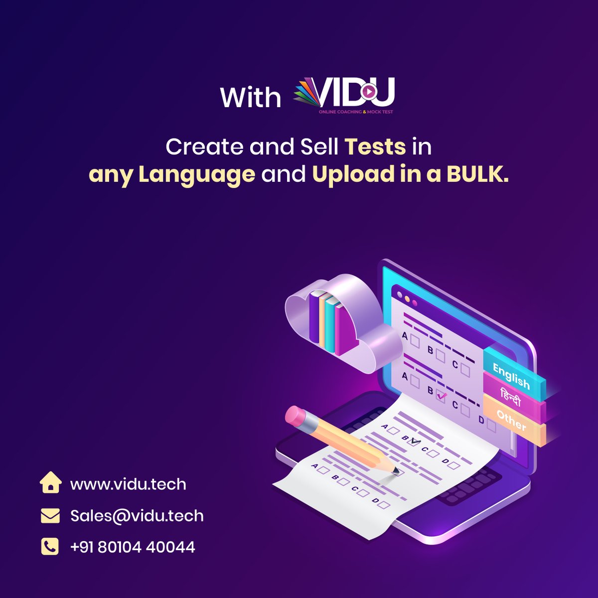 Yes using Vidu you can create Tests in any language without the hassles of manually uploading every question.#Onlineexamsoftware #examsoftware #Mocktestsoftware