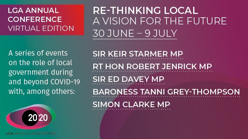 LGAcomms's tweet photo. π| #LGAConf20 30 June - 9 July
Over the next two weeks, we will be #ReThinkingLocal with speakers from across the political spectrum & share best practice in our spotlight sessions.
Webinars are FREE for LGA members & govt departments β join us!
β‘οΈ https://t.co/cpdkJmAgmn https://t.co/lq9pZrfmyZ