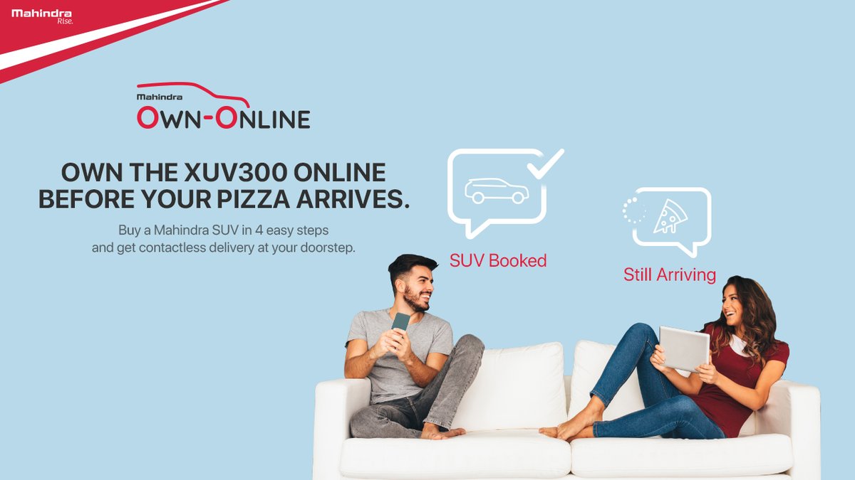 RAJINDIAAUTOPV2's tweet photo. Presenting #MahindraOwnOnline, India’s most complete online car owning solution. Now buy a Mahindra #XUV300 in 4 easy steps, and get contactless delivery at your doorstep. Know more: https://t.co/k4VNFnPnVC
#FutureOfAutoRetail https://t.co/q147FfpFb3