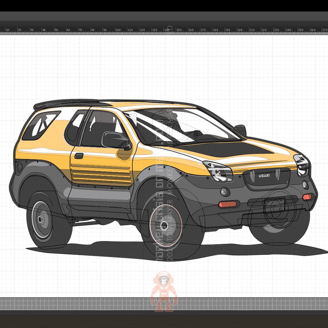 tmticker's tweet image. #workinprogress @highmileage Do you have a closeup photo of the Vehicross typeface? #isuzu #offroad #vectorart #mcom  #90s #2ks #carart