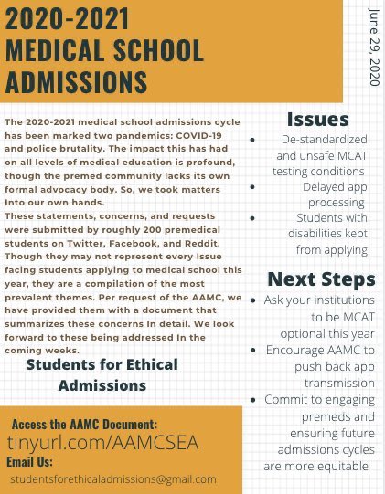graceoncaffeine's tweet photo. Safety and accountability should be prioritized, not a status quo that favors applicants with ample time and money to study for the @AAMC_MCAT. Don’t bemoan the doctor shortage, then make it physically dangerous to become one https://t.co/aP5QCf4iaX