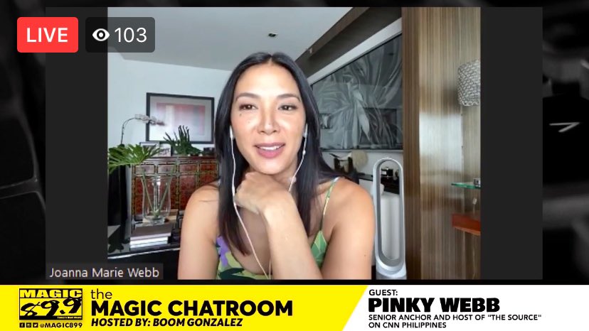 Watch news anchor and host of THE SOURCE on CNN Philippines—@iampinkywebb—as she enters The Chatroom with @gamedaywithboom in her first ever radio interview! #TheMagicChatroom facebook.com/Magic89.9/vide… magic899.fm/twitchstream.a… app.kumu.ph/a/key_live_djs…