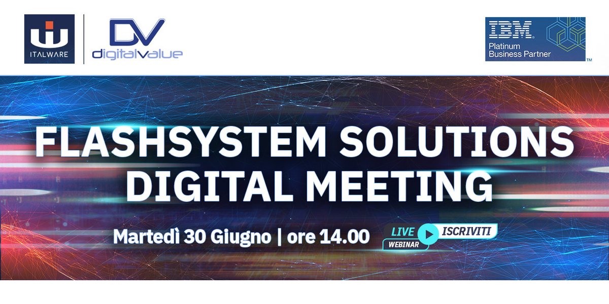 Italware1's tweet photo. FlashSystem Solutions Digital Meeting - MARTEDI' 30 GIUGNO - ORE 14.00

Italware, in collaborazione con IBM ti invitano ad un Webinar dedicato alle Soluzioni #Storage #IBM #Flashsystem

ISCRIVITI >> 
https://t.co/S6dVTIDA9x https://t.co/Q90XXLgHAA