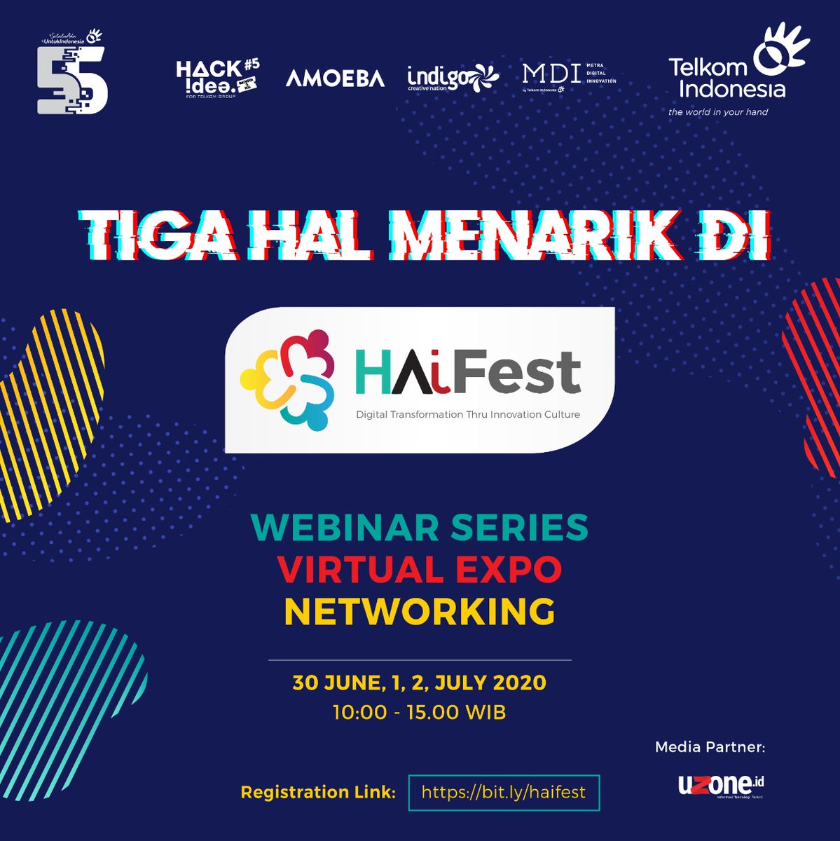 Hadiri pameran virtual telkom HAI FEST 2020 dan dapatkan tiketnya GRATIS! pameran dimulai dari 30 Juni 2020 hingga 3 Juli 2020. Beli tiket GRATIS dan Masuk ke Virtual Expo, pilih ALPHA STAGE-01 dan klik ikon Cubeacon.

loket.com/event/55th-tel…