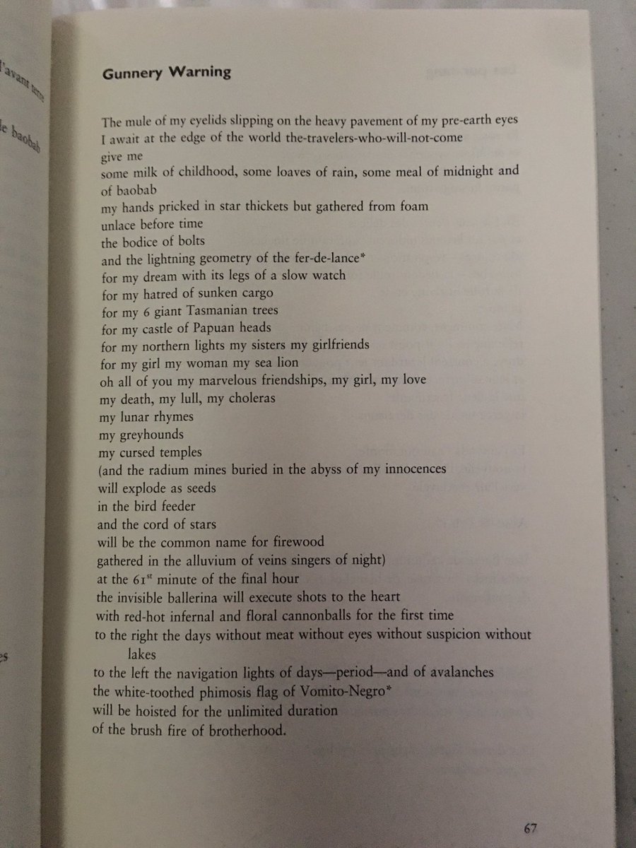 The incendiary poetry of Aimé Césaire demonstrated that a political position could be expressed through surrealist means. His poems are elemental, complex, a riot of images.