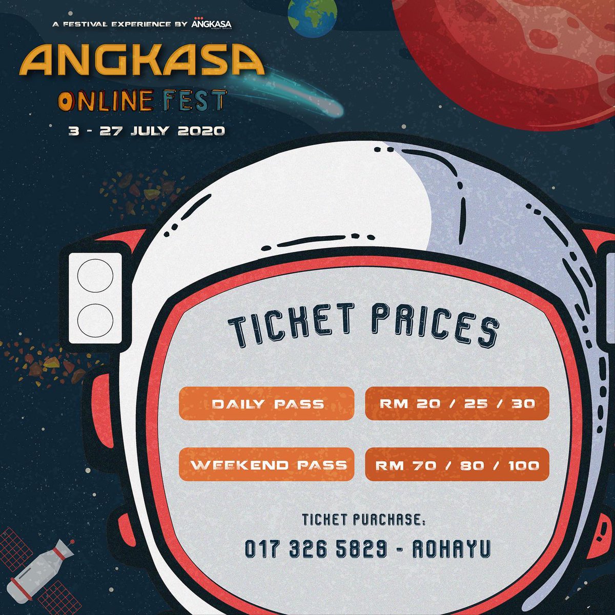 Jenn_Thompson's tweet photo. #ONLINE FACEBOOK LIVE : @AngkasaSpace #AngkasaOnlineFest (WEEKEND 1)
ft. #Kalimuni X @dwtry_my X #ChaKoy X @glass_kl
FRIDAY July3 9pm
TICKETS : 017.3265.829 (WhatsApp - Rohayu) https://t.co/faKyEPjrxH