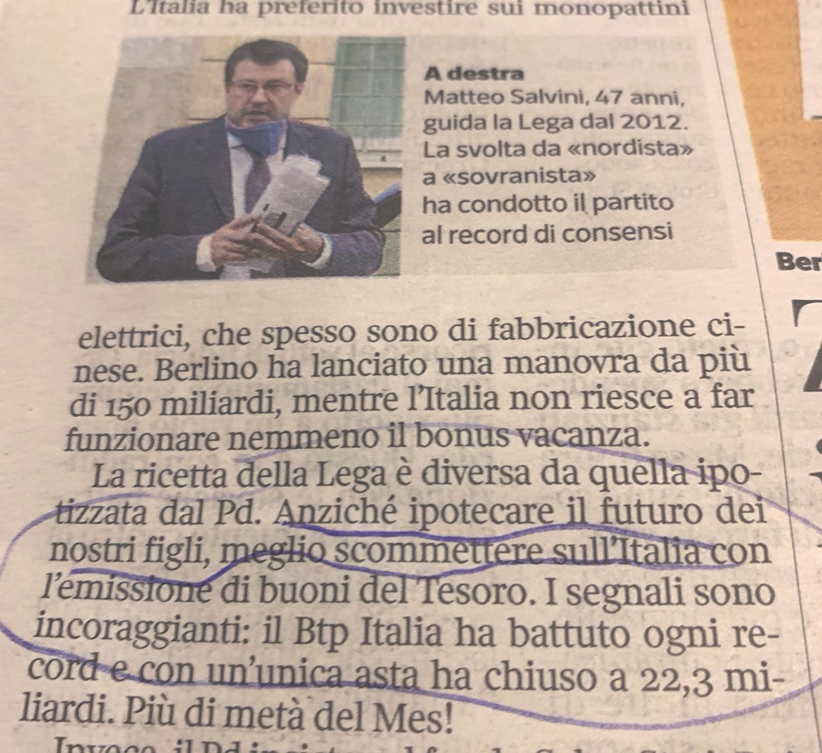 Stomacato di leggere politici alla Salvini che scrivono di preferire maxi emissioni di debito nazionale che sono ben più care del MES, e lo giustificano dicendo “invece di ipotecare il futuro dei nostri figli” come se il debito che vogliono gonfiare non sia esattamente quello